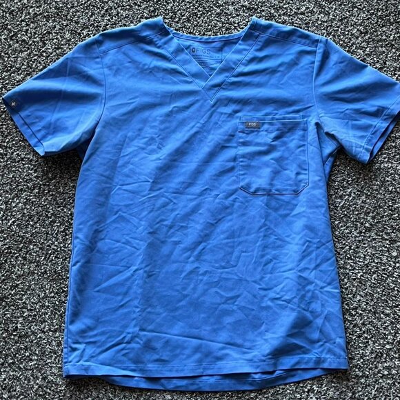 Figs Scrub Top Womens Medium Blue w/Pockets Scrubs - Picture 1 of 7